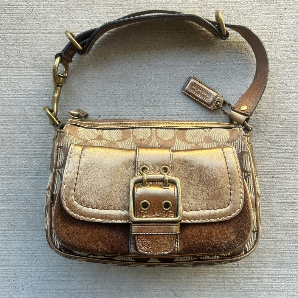 Vintage Small Coach Brown and Tan Canvas Women's Bag
